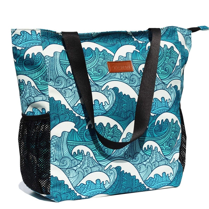 ESVAN Original Floral Water Resistant Large Tote Bag Shoulder Bag for Gym Beach Travel Daily Bags Upgraded ([X] Wave) - Image 1